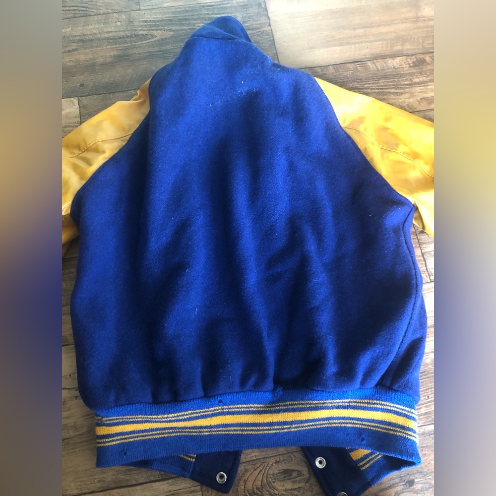 Fab Knit Holts Sporting Goods Varsity Bomber Jacket Sz 40 Yellow Blue H Milby - Picture 13 of 13